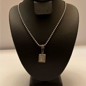 Silver Toned Cross Photo Locket Frame Pendant Necklace